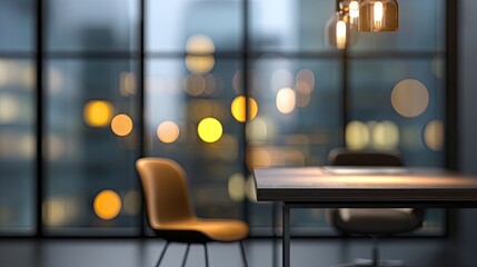 Modern Office Workspace Interior Design With Blurred Abstract Background And Stylish Furniture