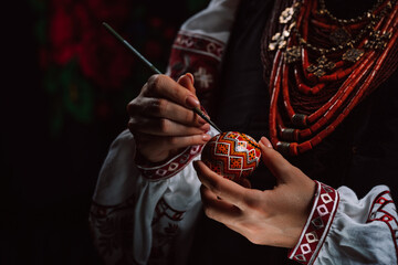 Ukrainian Woman Painting Traditional Ornamets On Easter Egg - Pysanka. Artist