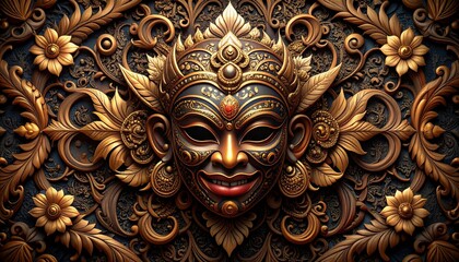 Naklejka premium Ornamental Ethnic Masks with Floral Background