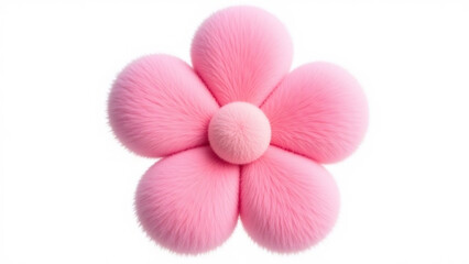 Pink fluffy flower with five petals on white, soft and cute