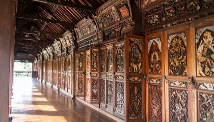 Obraz premium traditional Javanese house door with gold-motif wood carvings, full of artistic and cultural value