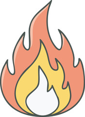Stylized flame illustration, vibrant orange and yellow hues, cartoonish design.