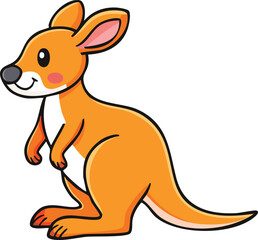 Cartoon kangaroo, standing, orange color, profile view, simple design.