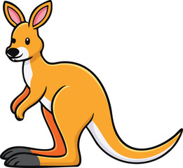Cartoon kangaroo standing, viewed from the side, with orange fur and pink inner ears.