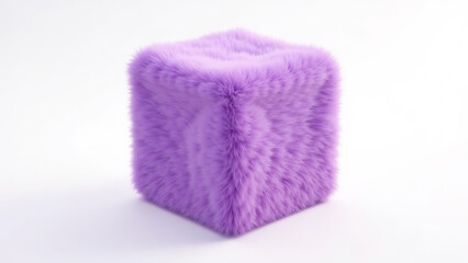 Fluffy purple fur cube on a white background, studio shot
