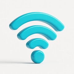 3 D rendered blue Wi Fi symbol on white background with soft shadows and glossy plastic appearance