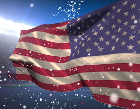 American flag waving in stadium