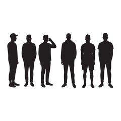 Group of men standing silhouette isolated on white background