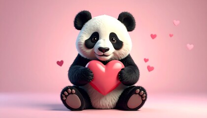 Cute panda holding heart