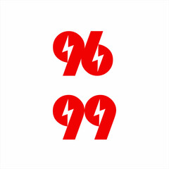 Logo design of numbers 96 and 99 with lightning concept.