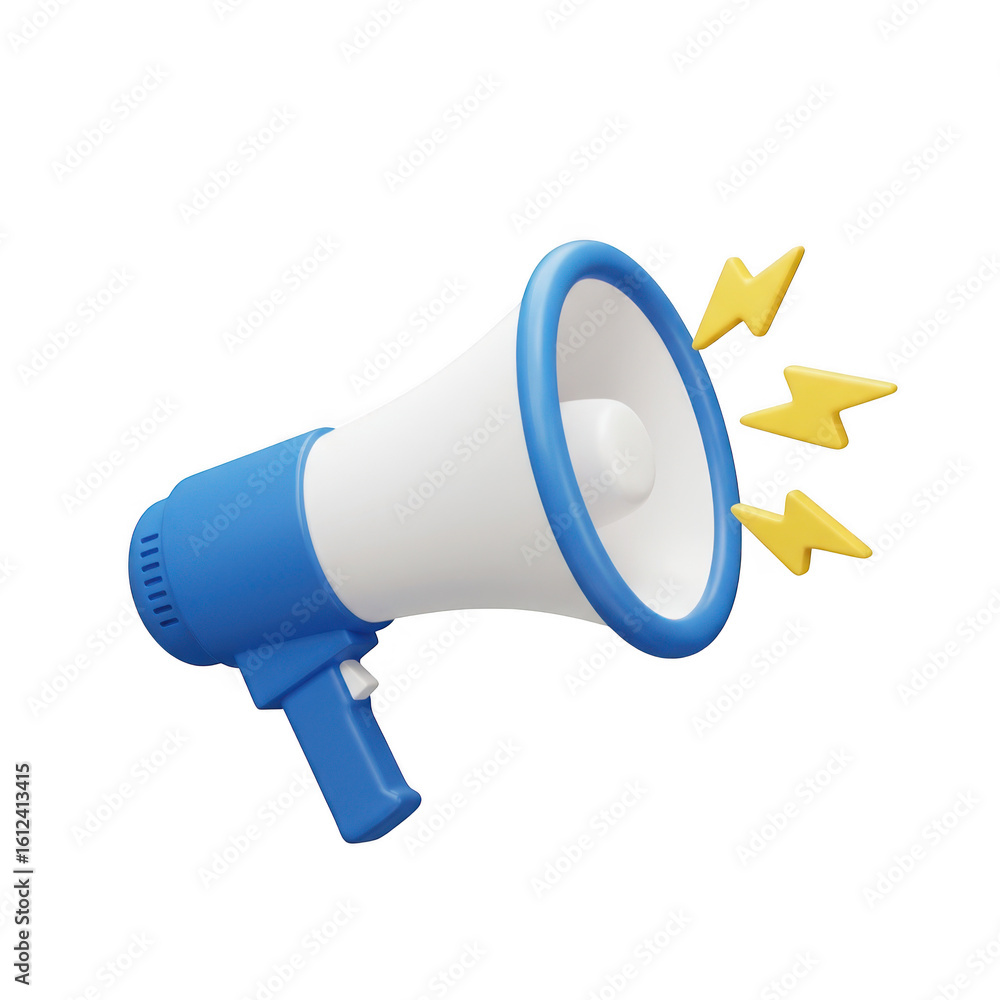 Poster 3d megaphone with sound waves isolated on transparent background