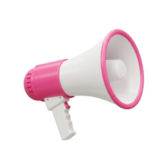 3d pink and white megaphone isolated on transparent background