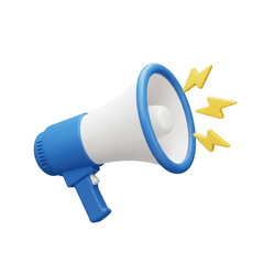3d megaphone with sound waves isolated on transparent background