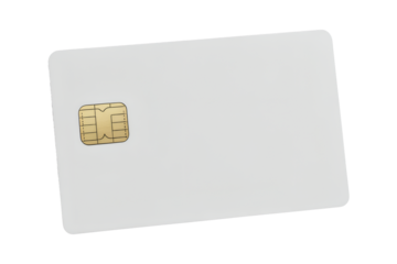 Blank white smart card with gold chip detailed front view