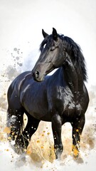 Black horse portrait, artistic style