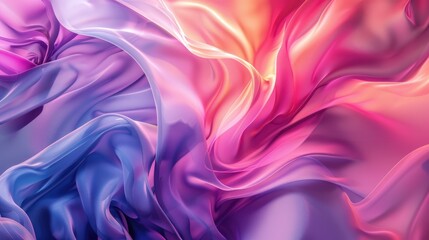 Fototapeta premium Abstract swirling fabric in vibrant hues of pink, purple, and blue, showcasing a smooth, flowing texture with luminous highlights