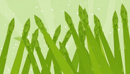 Fresh asparagus stalks in a bright spring field