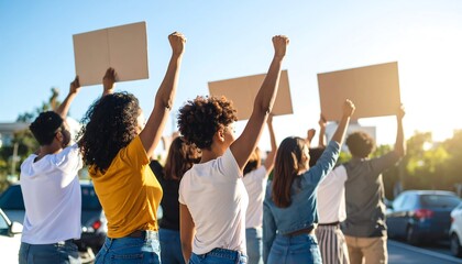Diverse group protesting, holding signs (2)