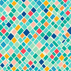 Fototapeta premium Colorful Square Tile Pattern, Seamless Rhombus Design with Blue, Green and Orange Hues