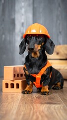 Dachshund in construction worker costume (1)