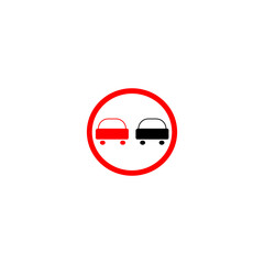 No passing sign. Traffic road icon. Vehicle warning symbol. Red circle Vector.