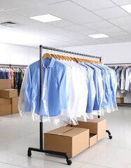 Clothes on hangers in a retail space