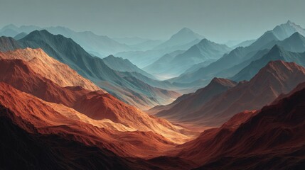 Naklejka premium Colorful Mountain Landscape with Layered Ridges in Soft Light