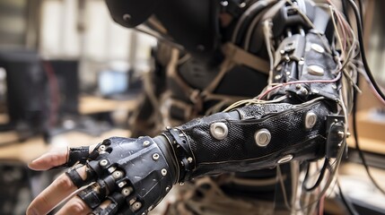 Fototapeta premium Advanced robotic arm with intricate mechanical details and wires