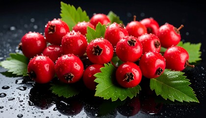Fresh red berries with leaves