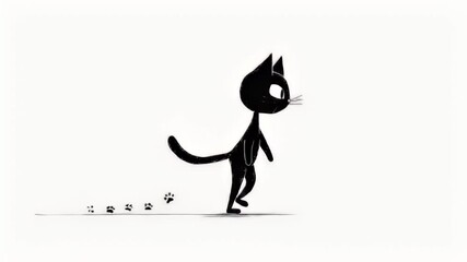 Animated Black Cat Walking on White Background Simple Minimalist Cartoon Style Animation Graphic Design Illustration Motion Graphics 2D Digital Art