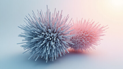 Abstract 3D spheres with spiky texture on pastel background