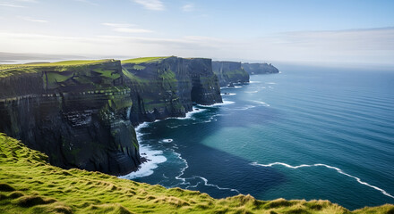 The dramatic cliffs of moher stretch along the irish atlantic coast