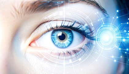 Close-up of an eye with futuristic tech overlay