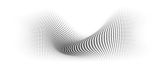 Flowing Wave Dot Halftone Pattern: Curve Gradient Shape on Transparent Background. Suitable for AI, Tech, Network, Digital, Science, and Technology Themes.