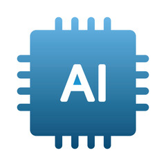 Artificial intelligence blue CPU chip with circuits on white Vector illustration. Technology innovation, futuristic technology Ai processor. Machine learning design.Smart network digital technology.