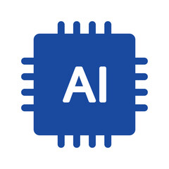 Artificial intelligence blue CPU chip with circuits on white Vector illustration. Technology innovation, futuristic technology Ai processor. Machine learning design.Smart network digital technology.