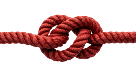 Crimson Rope Knot: Intricate Intertwining of Twisted Fibers Creating a Secure and Visually Appealing Loop.