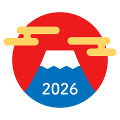2026年の霞雲と富士山の年賀イラスト