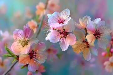 Delicate peach blossoms bloom in soft pastel hues, showcasing spring's beauty and floral elegance.