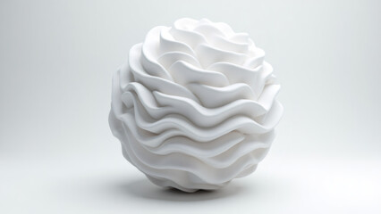 Abstract White Spherical Sculpture on White Backdrop, 3D Rendering object