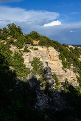 Fototapeta premium Evening soft light on white rock cliff on the north rim of the Grand Canyon, summer vacation in Grand Canyon National Park, Arizona, USA 