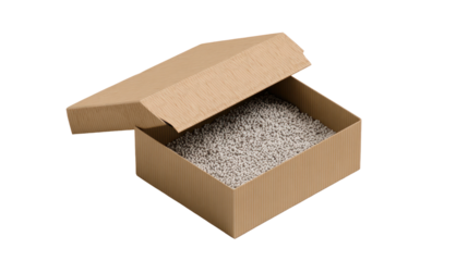 Branded Product Box with Lid Lifted and Packing Materials on Transparent Background