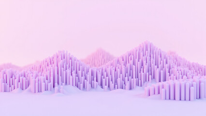Abstract pastel pink geometric landscape with cylindrical shapes