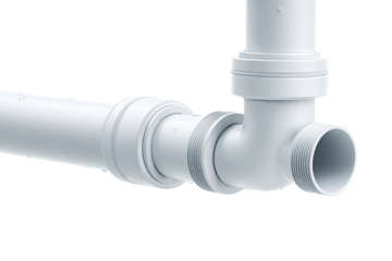 Close-up of a white PVC pipe elbow joint