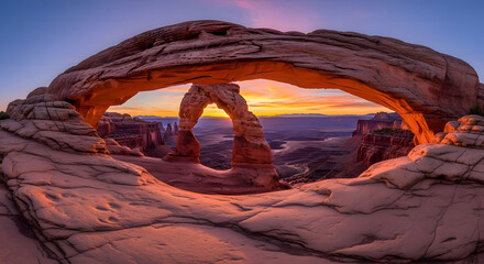 Delicate arch frames a vibrant sunset in arches national park, utah