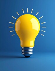 Bright yellow lightbulb against blue backdrop