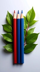 Colored pencils on leaves