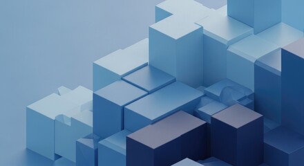 Abstract Arrangement of Light Blue Isometric Cubes and Dark Blue Gradient