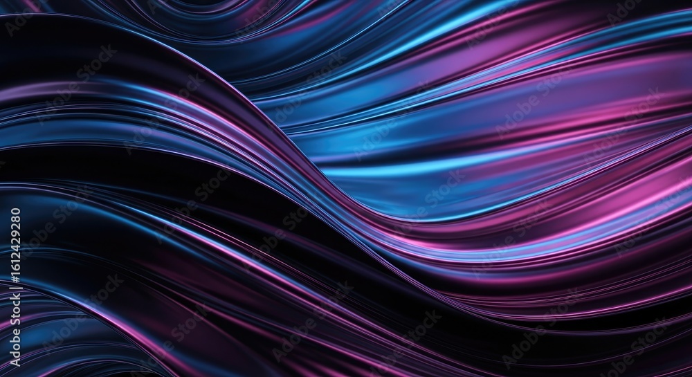 Poster abstract texture with blue and pink flowing lines on a dark gradient background