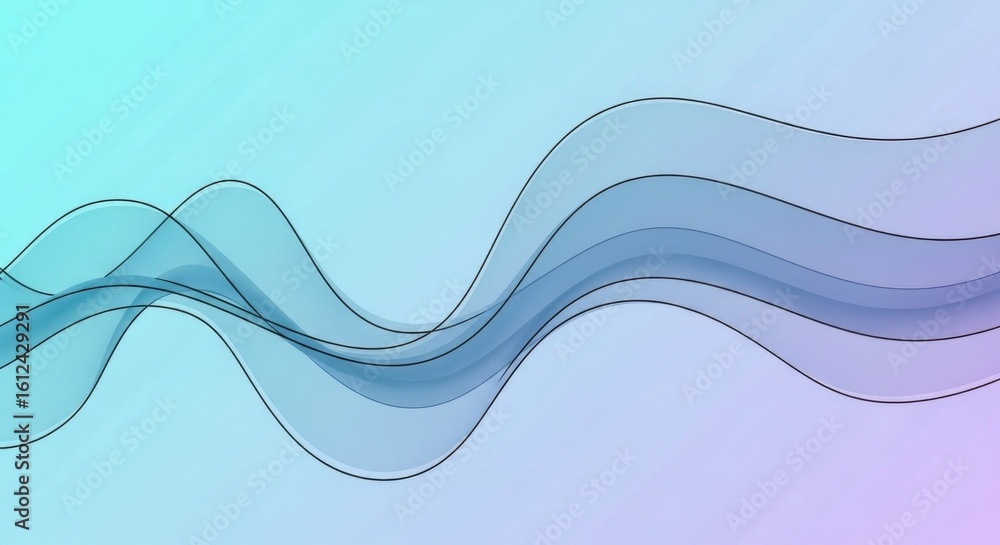 Poster abstract transparent flowing wavy lines design on gradient light blue background